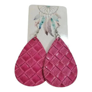 Pink Picnic Faux Leather Dangle Chic Lightweight Earrings 1pk9